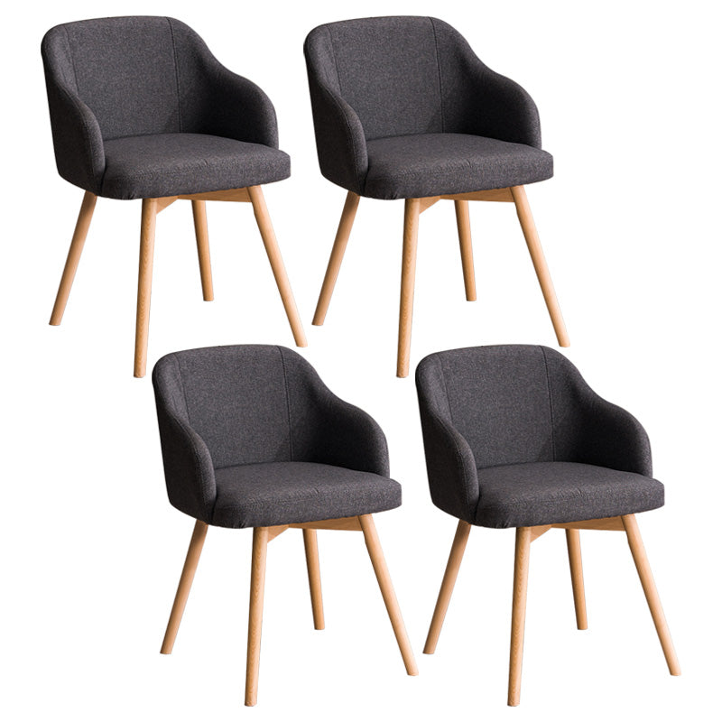 Scandinavian Beech Solid Back Arm Chair Fabric Dining Chair with Natural Legs
