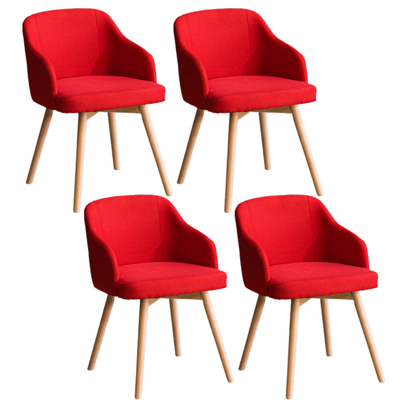 Scandinavian Beech Solid Back Arm Chair Fabric Dining Chair with Natural Legs