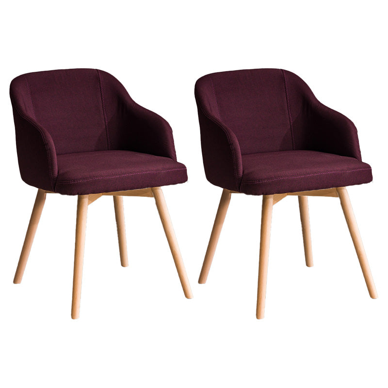 Scandinavian Beech Solid Back Arm Chair Fabric Dining Chair with Natural Legs