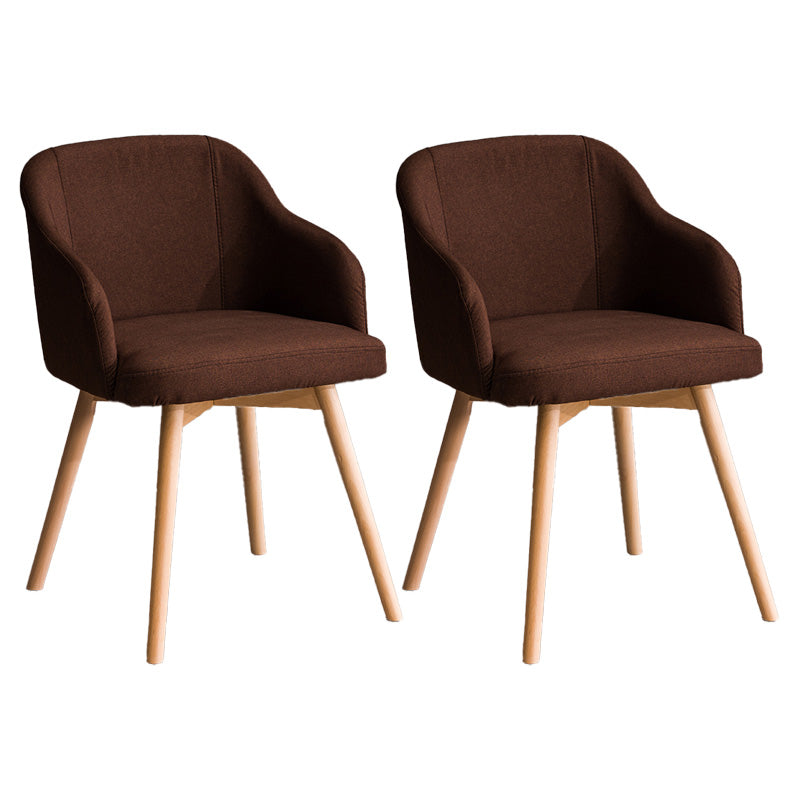 Scandinavian Beech Solid Back Arm Chair Fabric Dining Chair with Natural Legs