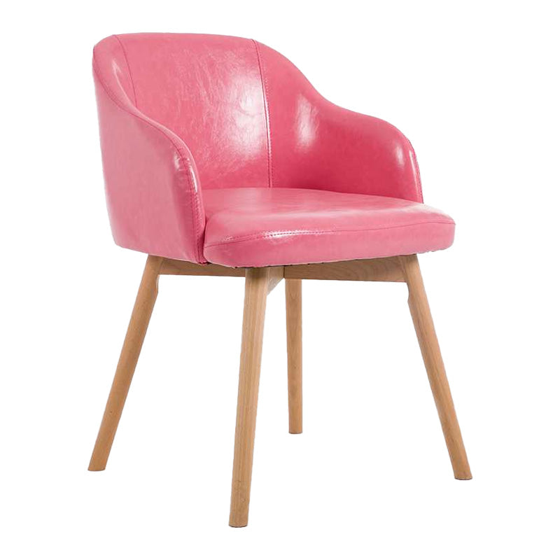 Scandinavian Beech Solid Back Arm Chair Fabric Dining Chair with Natural Legs