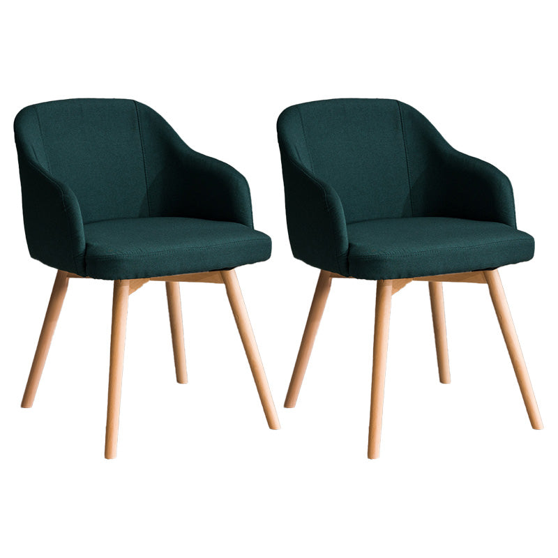 Scandinavian Beech Solid Back Arm Chair Fabric Dining Chair with Natural Legs
