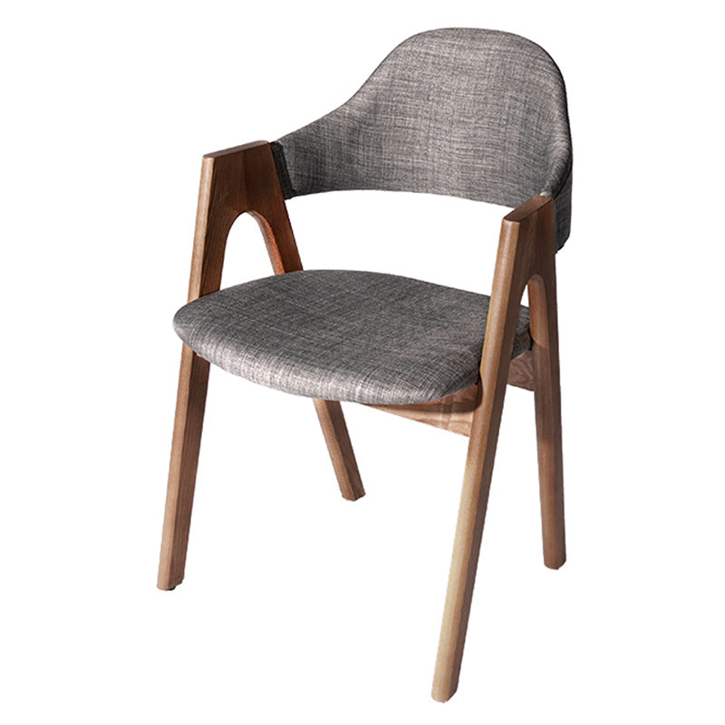 Scandinavian Rubberwood Open Arm Chair Upholstered Dining Chair with Wood Legs