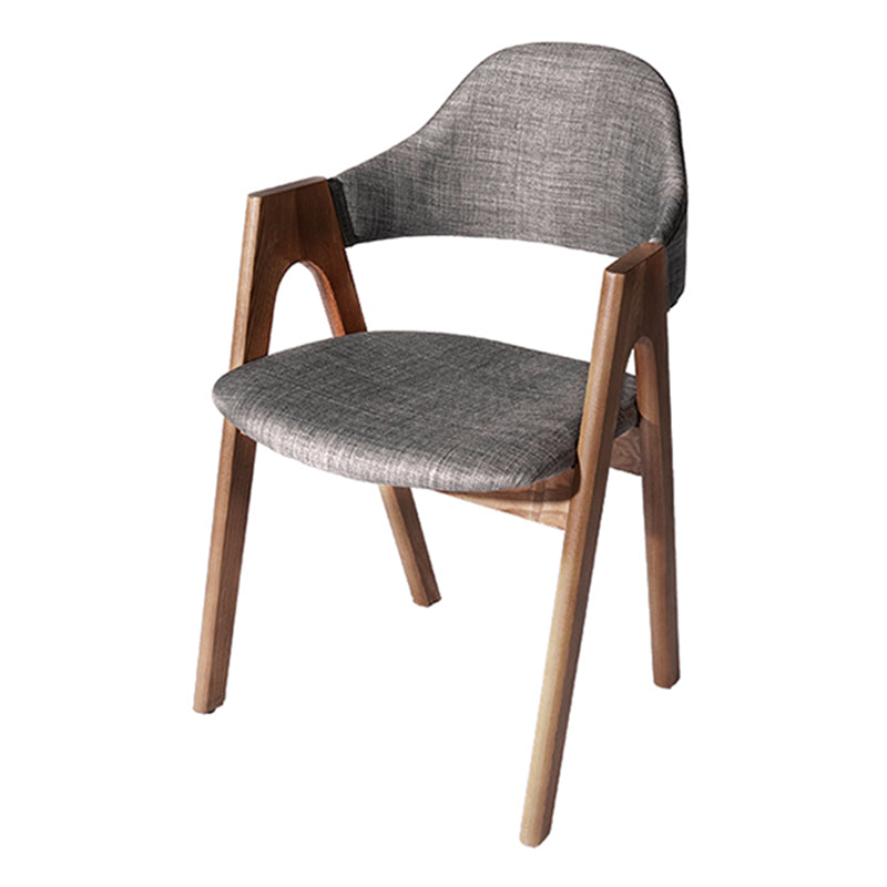 Scandinavian Rubberwood Open Arm Chair Upholstered Dining Chair with Wood Legs