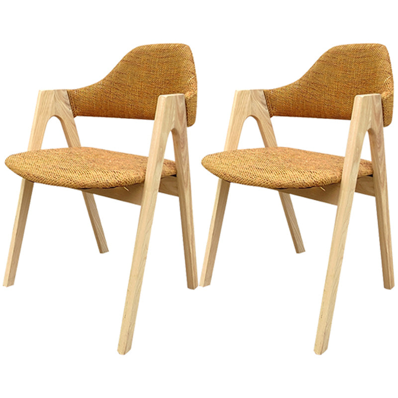 Scandinavian Rubberwood Open Arm Chair Upholstered Dining Chair with Wood Legs