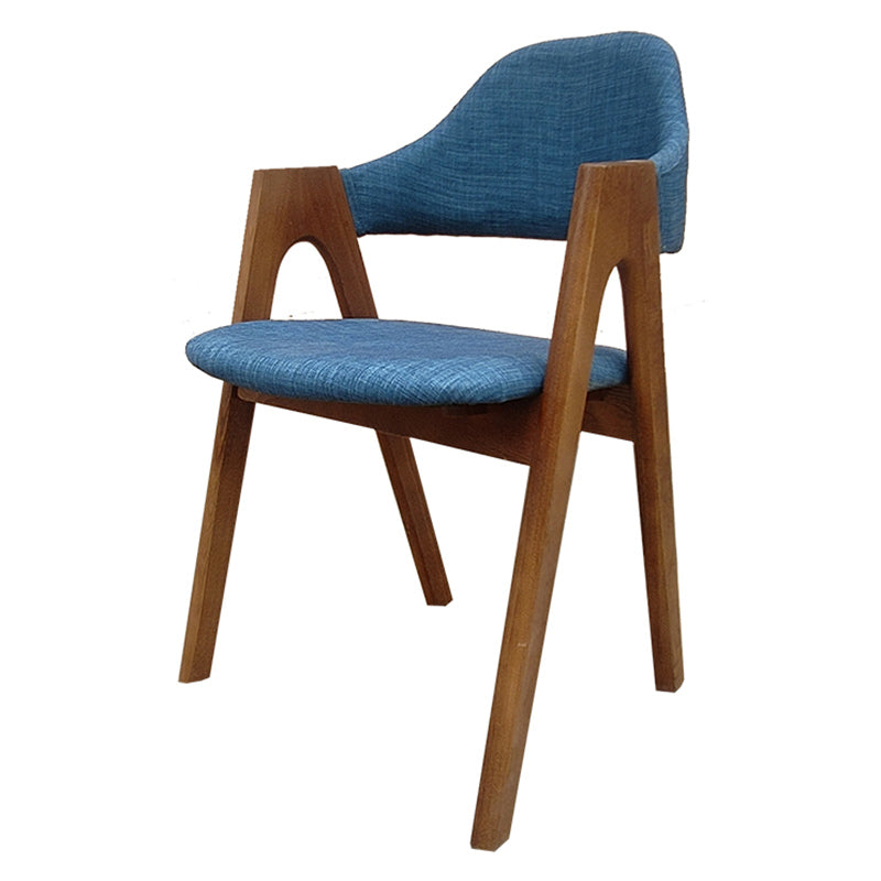 Scandinavian Rubberwood Open Arm Chair Upholstered Dining Chair with Wood Legs
