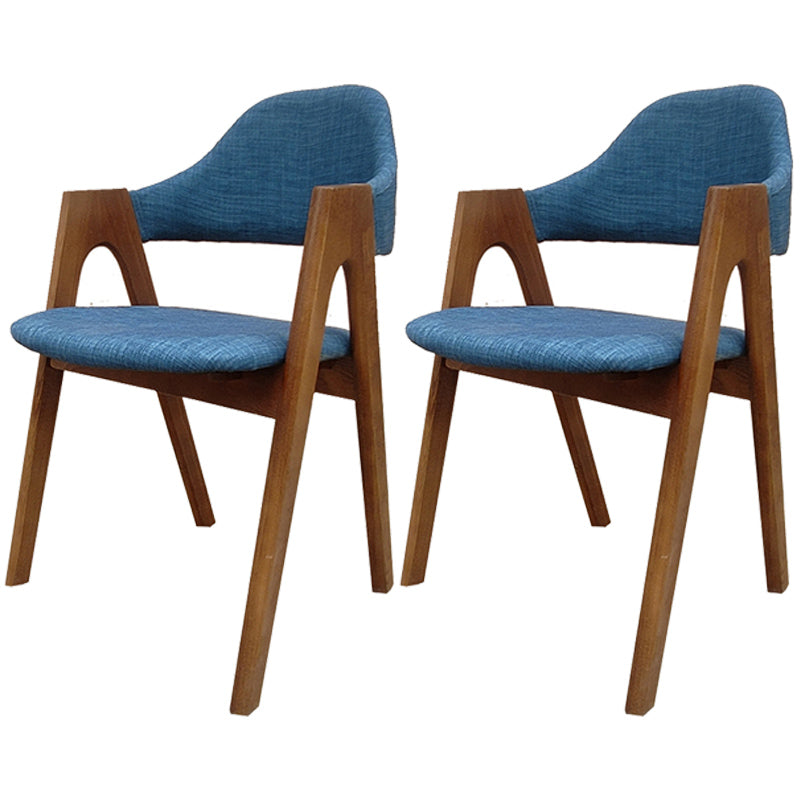 Scandinavian Rubberwood Open Arm Chair Upholstered Dining Chair with Wood Legs