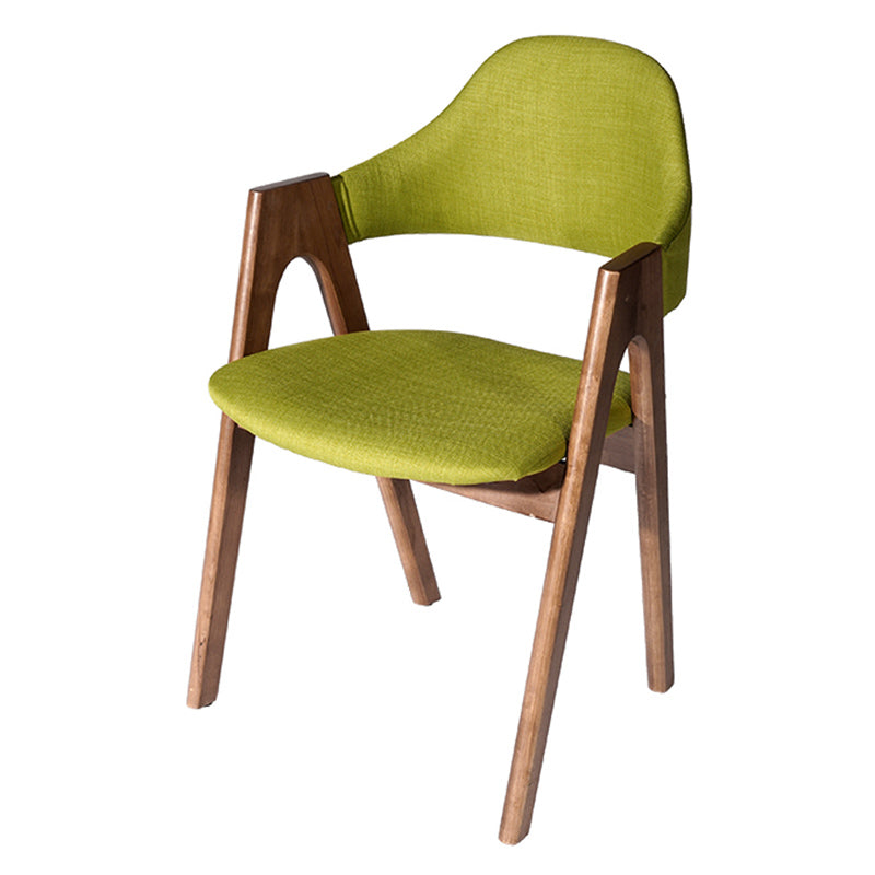 Scandinavian Rubberwood Open Arm Chair Upholstered Dining Chair with Wood Legs