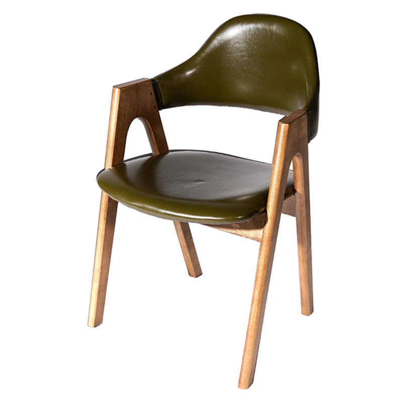 Scandinavian Rubberwood Open Arm Chair Upholstered Dining Chair with Wood Legs