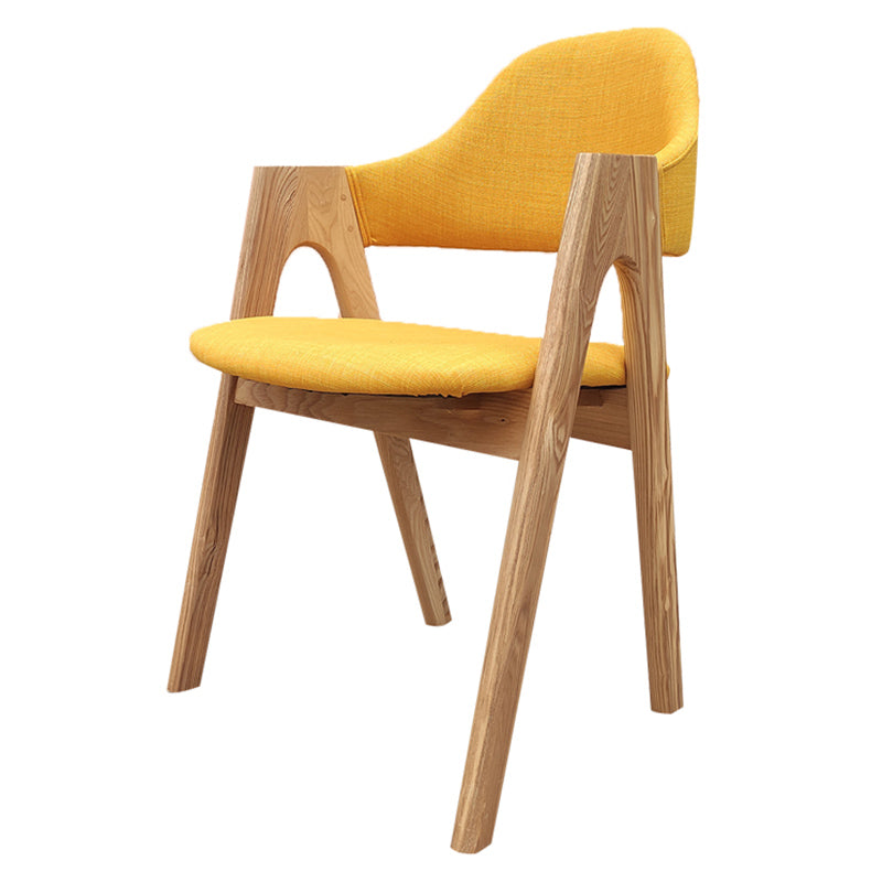 Scandinavian Rubberwood Open Arm Chair Upholstered Dining Chair with Wood Legs