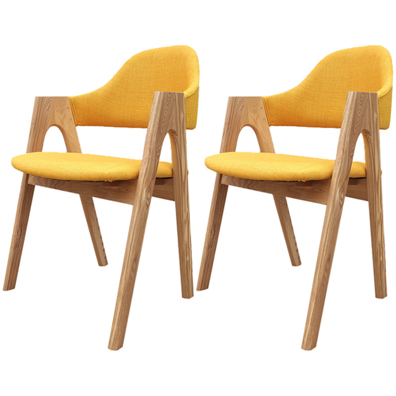 Scandinavian Rubberwood Open Arm Chair Upholstered Dining Chair with Wood Legs