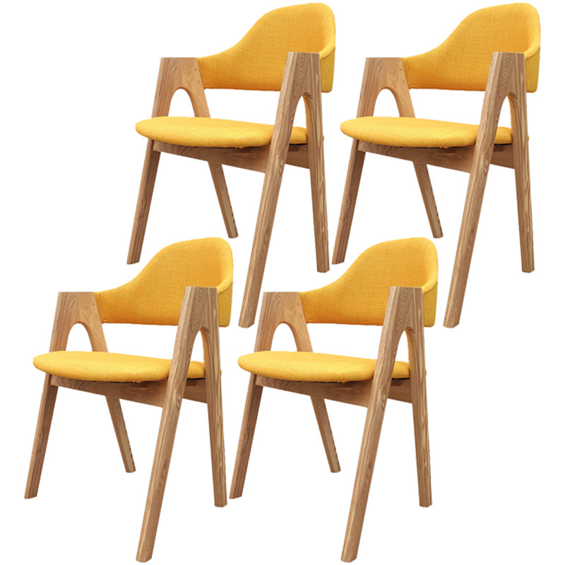 Scandinavian Rubberwood Open Arm Chair Upholstered Dining Chair with Wood Legs