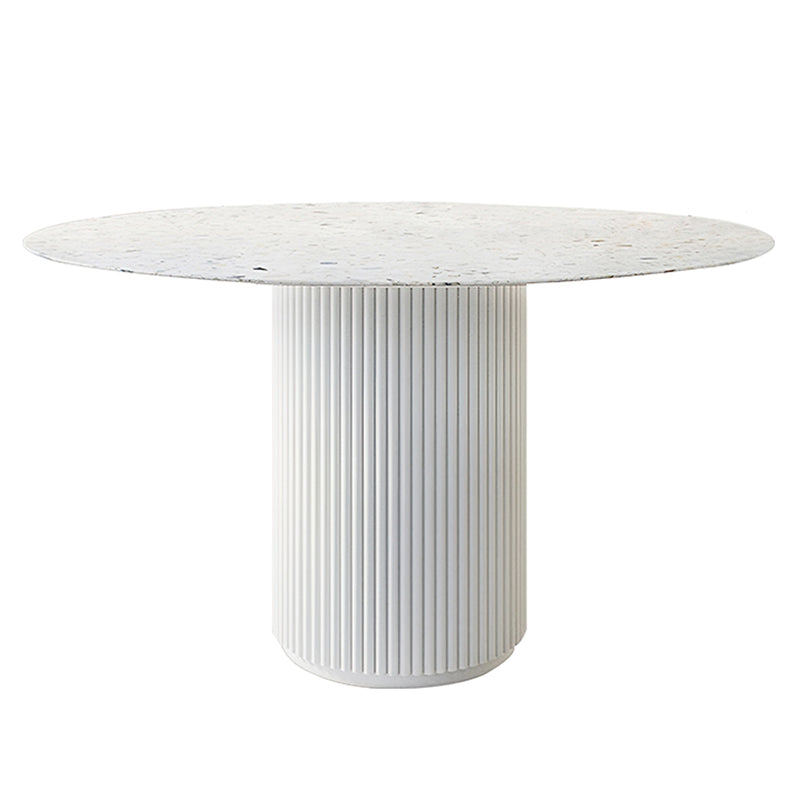 Round Shape White Dining Table Sintered Stone Table Contemporary with Pedestal