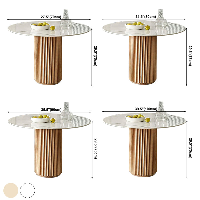 Round Shape White Dining Table Sintered Stone Table Contemporary with Pedestal