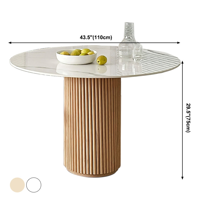 Round Shape White Dining Table Sintered Stone Table Contemporary with Pedestal