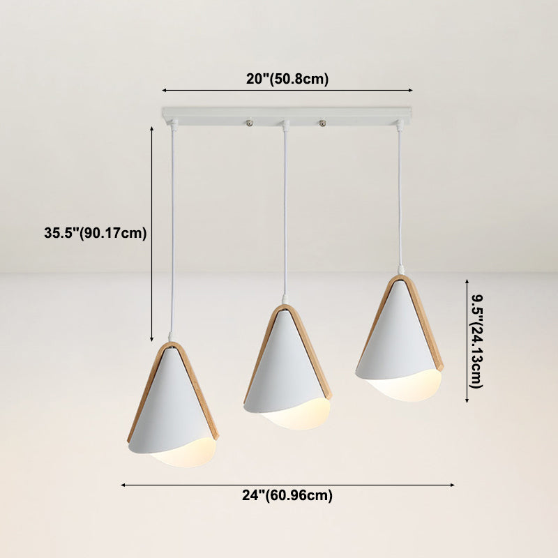 Kegelschatten 3-Leuchten moderne einfache LED-Style Hanging Deckenleuchten in Weiß