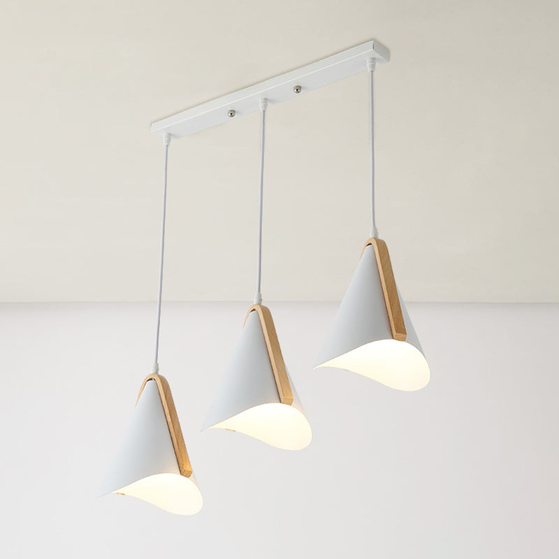 Kegelschatten 3-Leuchten moderne einfache LED-Style Hanging Deckenleuchten in Weiß