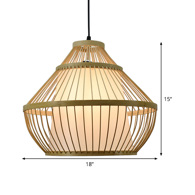 Asian 1 Head Pendant Light Beige Jar Suspended Lighting Fixture with Bamboo Shade
