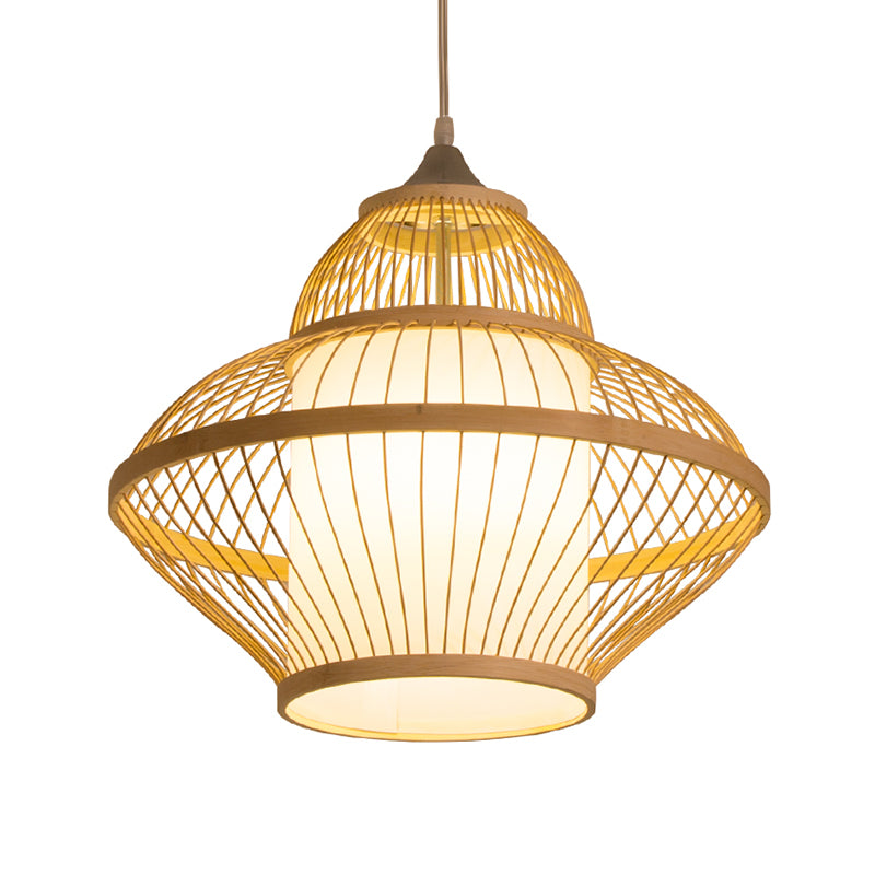 Curvy Pendant Lighting Japanese Bamboo 14"/17" Wide 1 Bulb Wood Ceiling Hanging Light