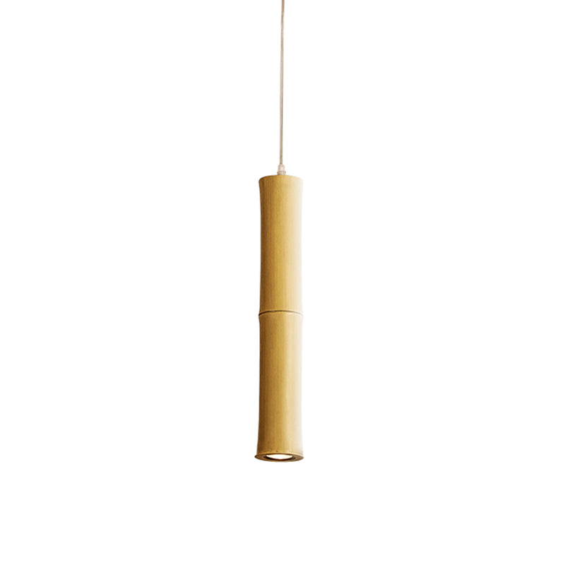 Asian 1 Head Ceiling Lamp Wood Cylindrical Hanging Pendant Light with Resin Shade