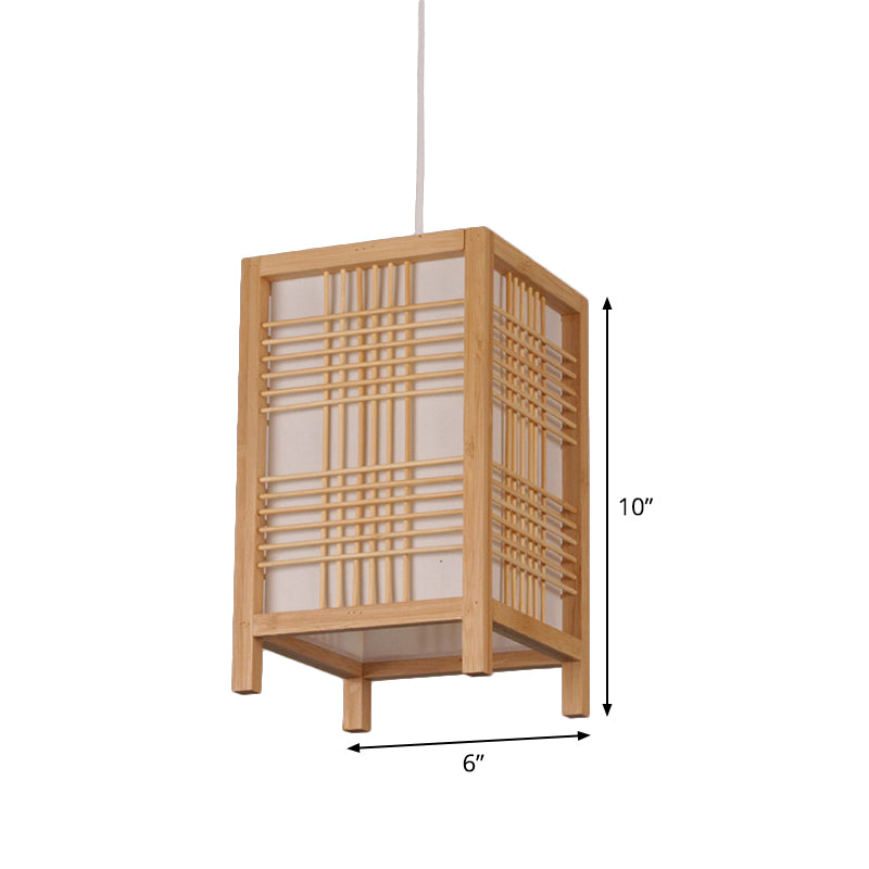 Chinese Rectangular Pendant Lighting Wood 1 Bulb Hanging Ceiling Light in Beige for Tearoom