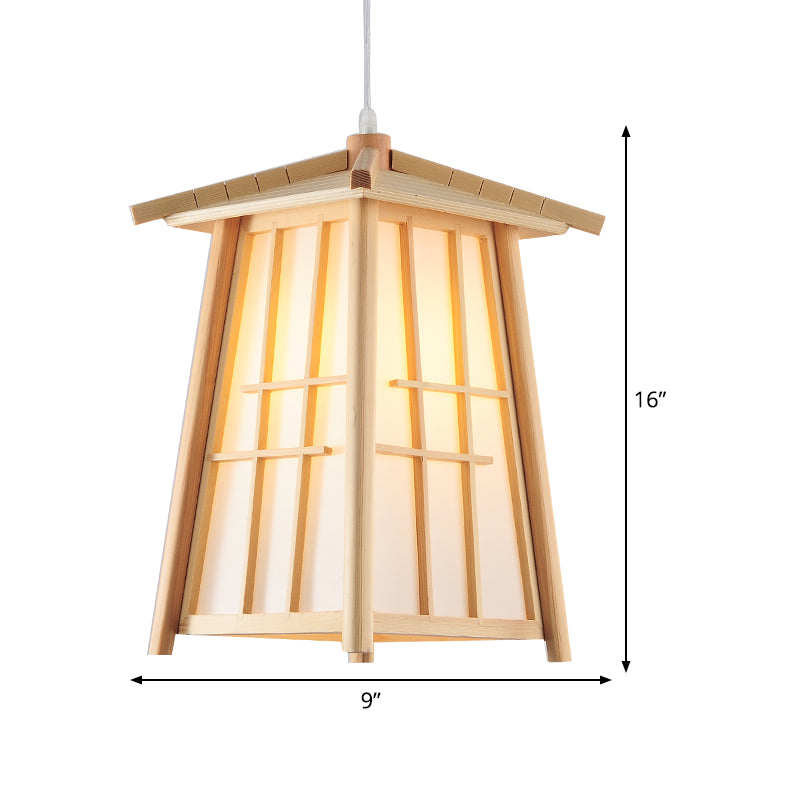 Beige Tower Pendant Lighting Japanese 1 Head Wood Ceiling Suspension Lamp for Restaurant