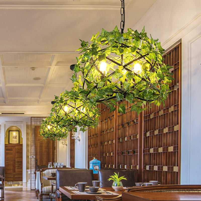 3 lumières Plafond en métal lustre rétro Green Bird Nest Restaurant LED Plant Down Lighting