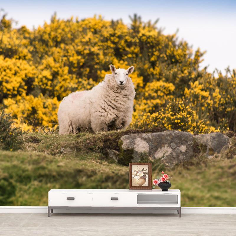 Sheep Animal Wallpaper Mural Contemporary Style Wall Art for Living Room