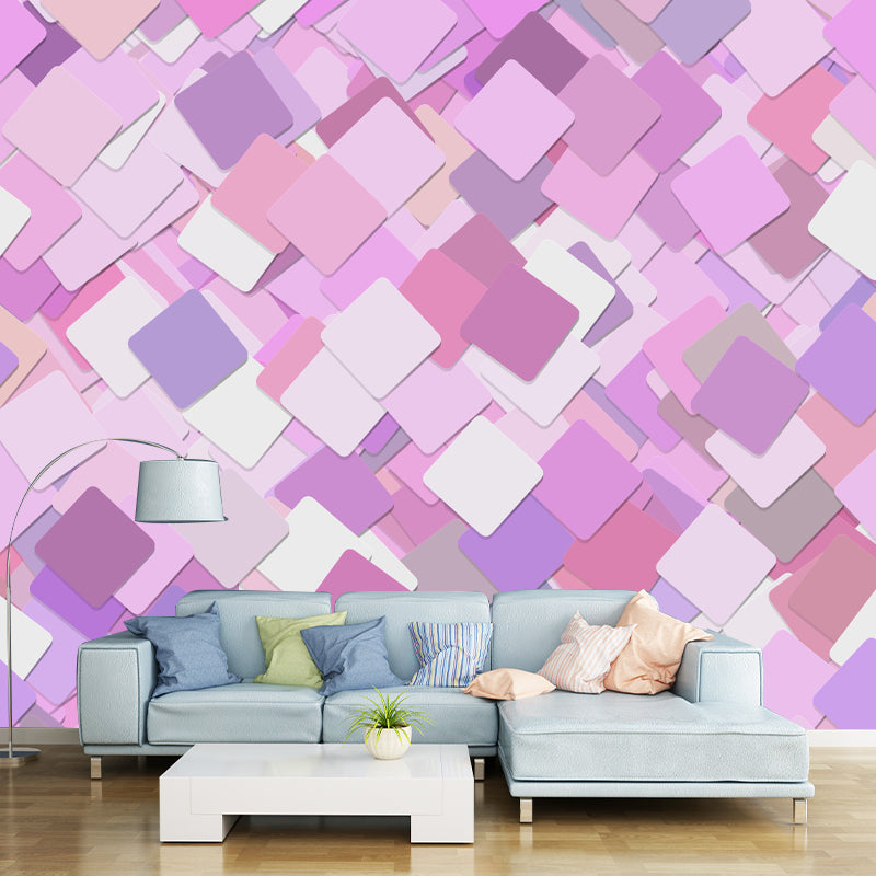 Soft Color Geometry Pattern Mural Environment Friendly Wall Covering for Living Room