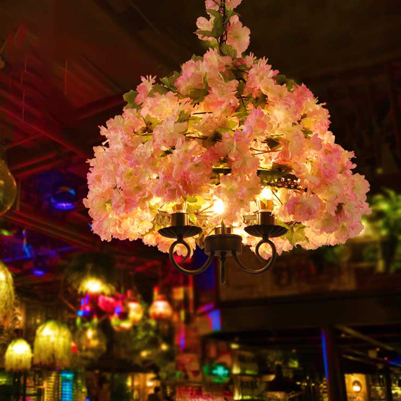 Vintage bol lustre luminaire 3 têtes pendantes à fleurs en métal en rose pour restaurant