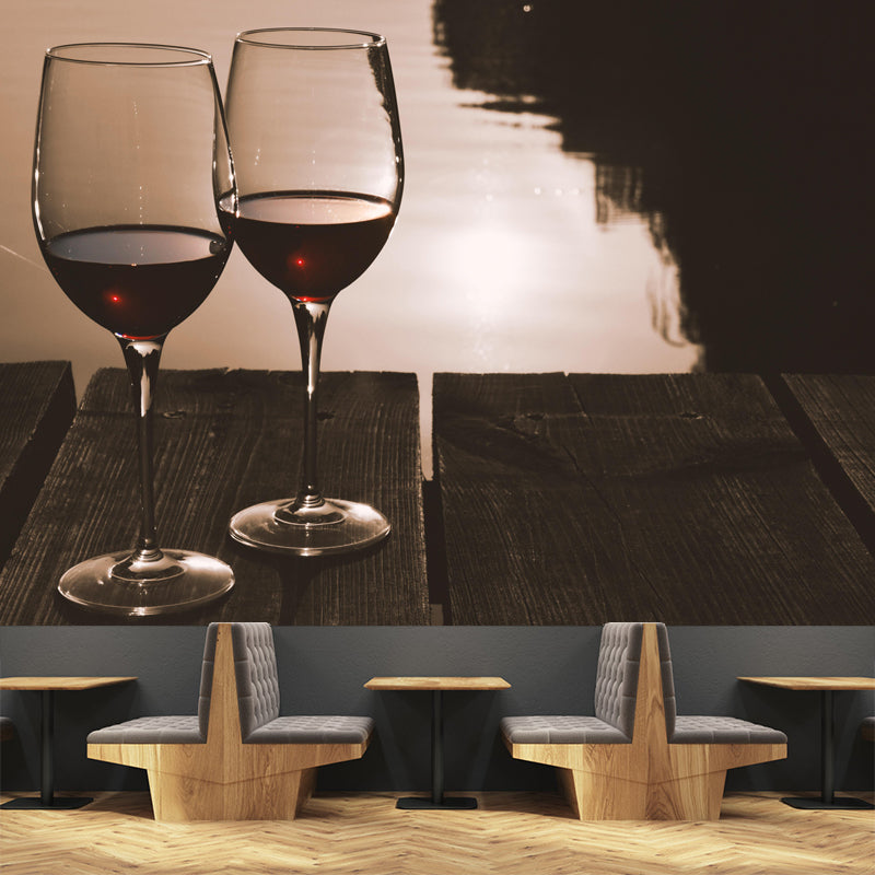 Commercial Use Red Wine Mural Wallpaper Stain Resistant Wall Decor for Bar