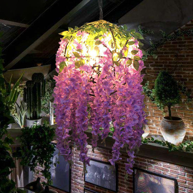 Purple Blossom Pendant lustre Industrial Metal 4 Bulbes Restaurant Suspension Light
