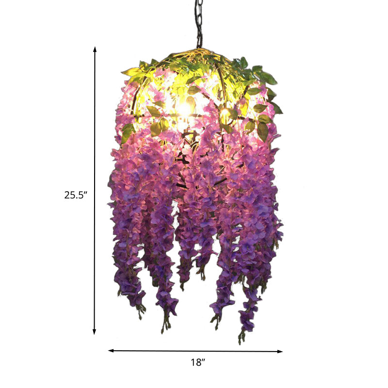 Purple Blossom Pendant Chandelier Industrial Metal 4 Bulbs Restaurant Suspension Light