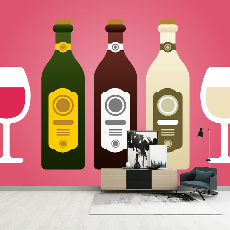 Wine Illustration Mural Decal Moisture Resistant Contemporary Wine Bar Wall Covering
