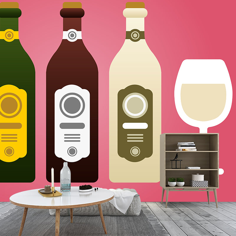 Wine Illustration Mural Decal Moisture Resistant Contemporary Wine Bar Wall Covering