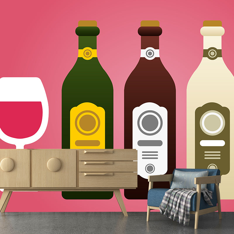 Wine Illustration Mural Decal Moisture Resistant Contemporary Wine Bar Wall Covering