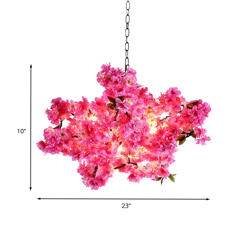 5 Lights Cherry Blossom Chandelier Industrial Pink Metal LED Pendant Light for Restaurant
