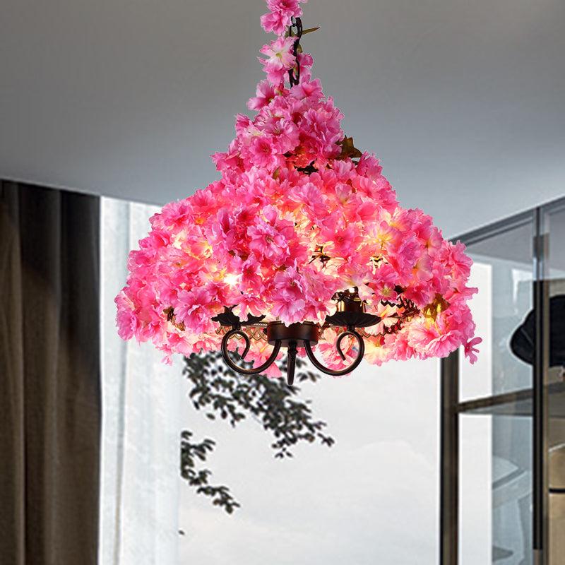 Cherry Blossom Metal Chandelier Light Industrial 3 Bulbes Restaurant LED Hanging Lamping en rose