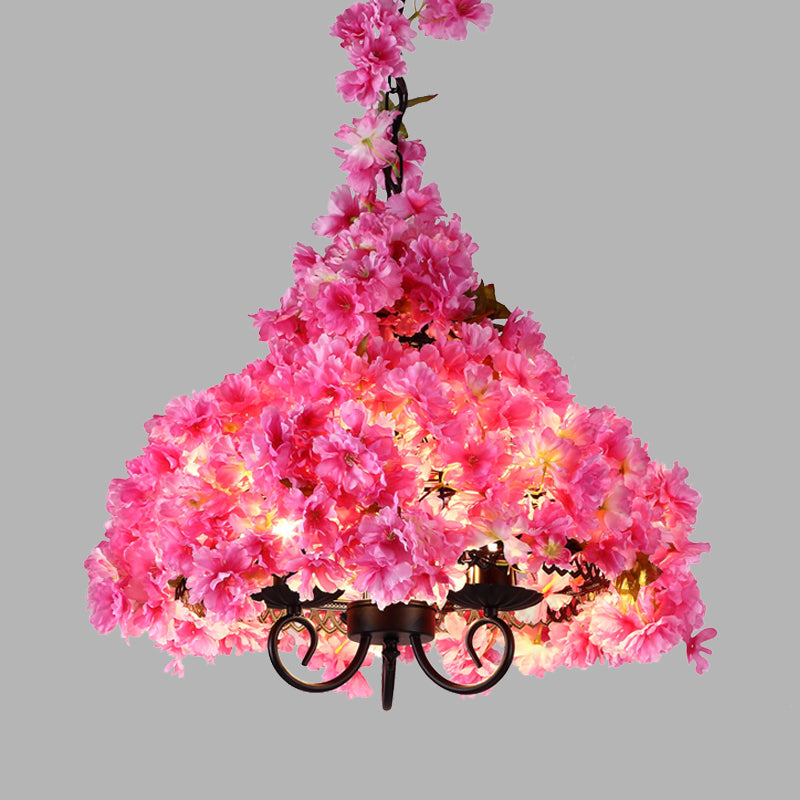Cherry Blossom Metal Chandelier Light Industrial 3 Bulbes Restaurant LED Hanging Lamping en rose