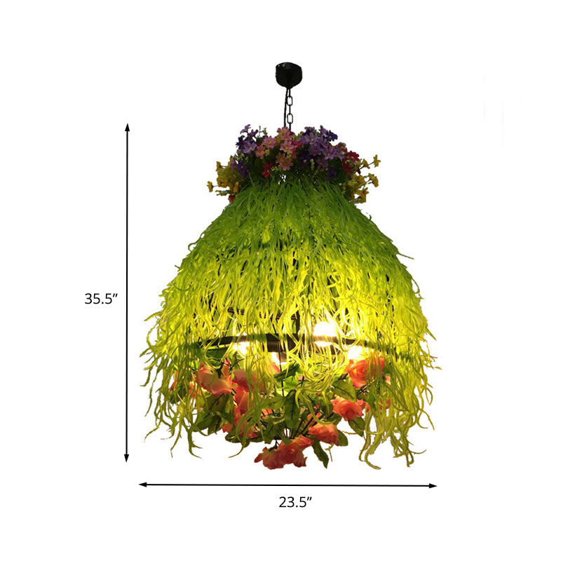 Plant Restaurant Chandelier Lighting Fixture Industrial Metal 4 Bulbs Green LED Drop Lamp