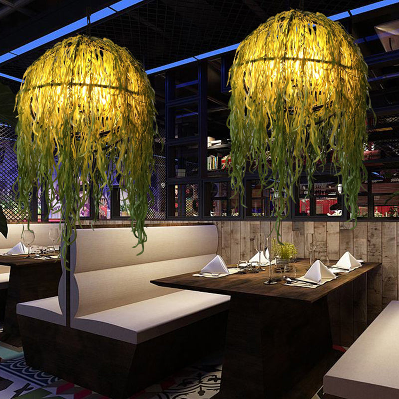 Araña de techo de planta de esfera industrial 4 bulbos de metal lámpara colgante en verde para restaurante