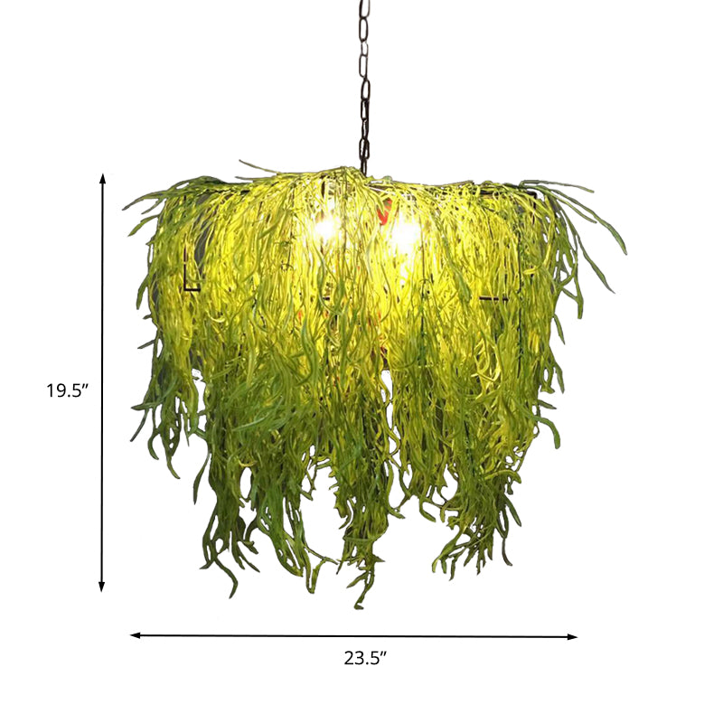 3 Bulbs Chandelier Light Industrial Plant Metal LED Suspension Lamp in Green for Restaurant