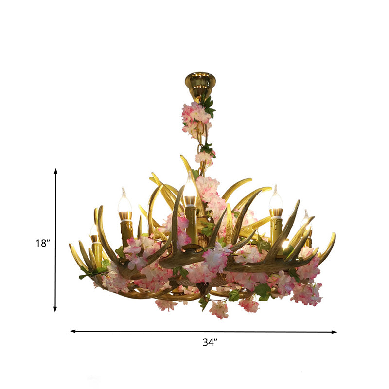 Antler Resin Chandelier Lighting Industrial 12 Lights Restaurant LED PLADIER LED AU ROSE AVEC CHERRY BLOSSOM