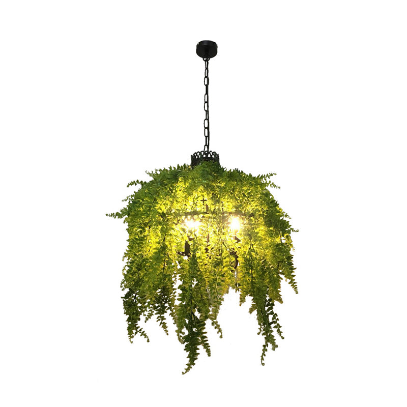 Green 3 Heads Chandelier Lamp Antique Metal Plant LED Down Lighting Pendant for Restaurant