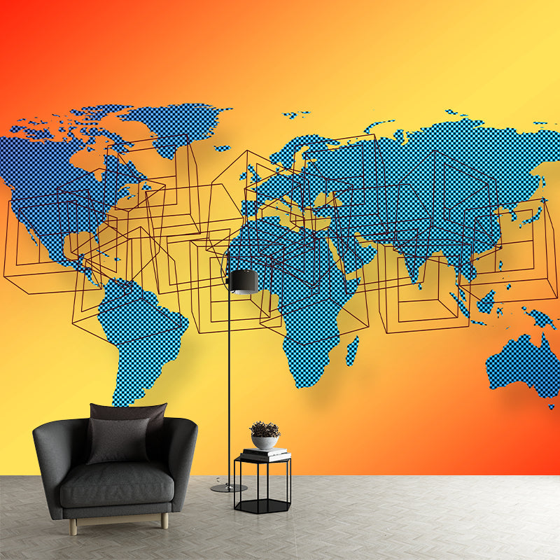 Modern Map Mural Wallpaper Personalized Size Wall Covering for Office Room