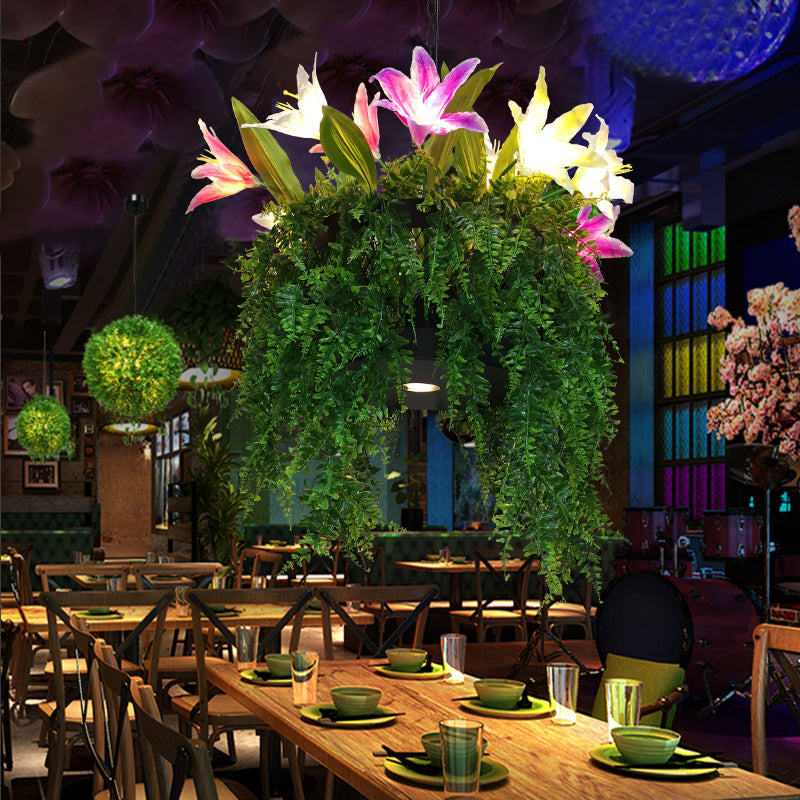 Metal Green Hanging Chandelier Lily 12 Heads Antique Drop Pendant for Restaurant