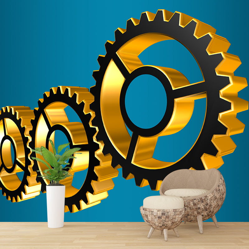 Industrial Style Gear Illustration Wall Covering Murals for Living Room, Customized Size