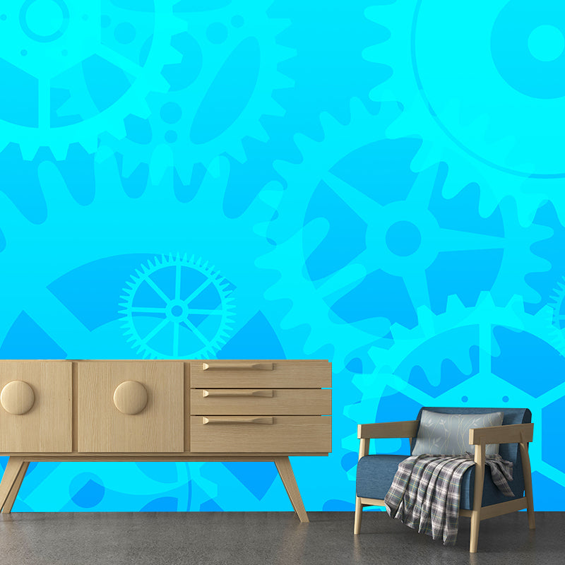 Industrial Style Gear Illustration Wall Covering Murals for Living Room, Customized Size
