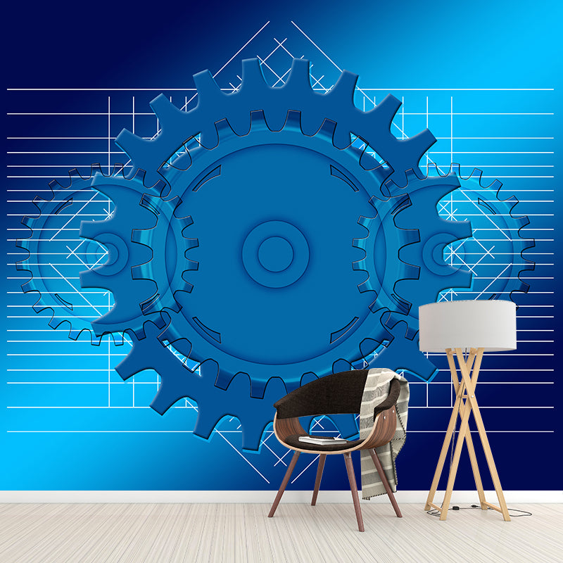Industrial Style Gear Illustration Wall Covering Murals for Living Room, Customized Size