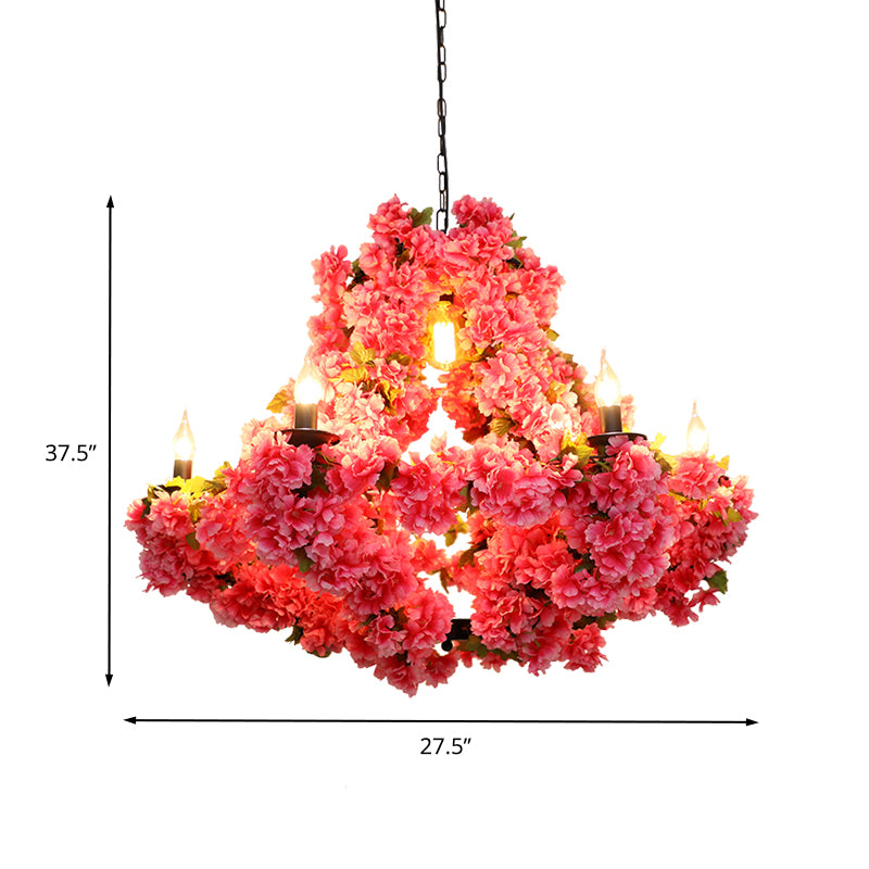 7 Lights Cherry Blossom Chandelier Antique Pink Metal LED Pendant Light for Restaurant